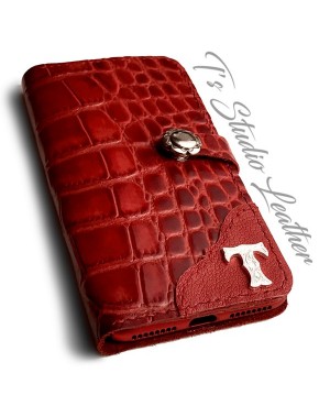 Red Alligator Croc Leather Phone Case
