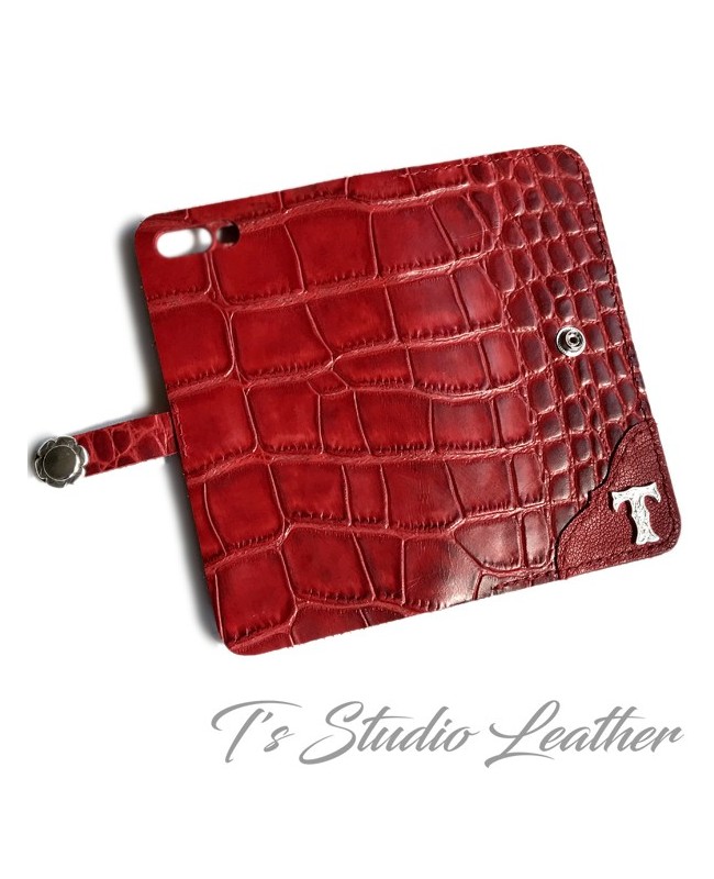 Monogrammed Croc Leather Phone Case With Card Holder Custom 