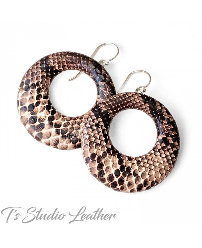 Python Snakeskin Leather Hoop Earrings