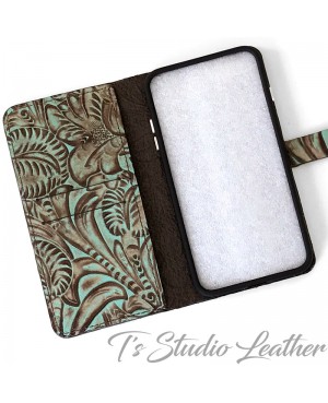 Ts Studio Leather Western Turquoise Floral Wallet Phone Case