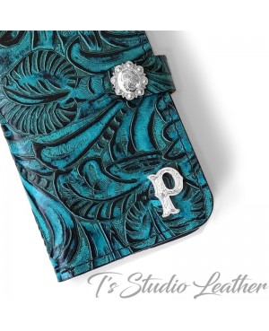 Ts Studio Leather Western Turquoise Floral Wallet Phone Case