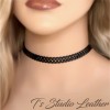 Black Laser Cut Leather Choker Necklace