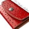 Red Ostrich Embossed Leather Tri Fold Wallet
