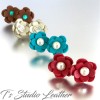 Red Leather Flower Choker Necklace - Black Velvet
