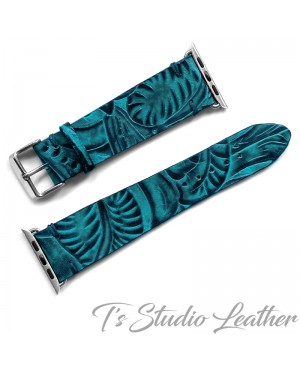 Western Style Black and Turquoise Leather Apple Watch band