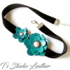 Red Leather Flower Choker Necklace - Black Velvet