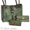 Western Style Brown and Turquoise Leather Phone Case with matching wallet and handbag