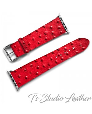 Red Leather Ostrich Print - Genuine Leather Watch Band