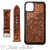 Western Style Hand Tooled Leather Apple Watch band and matching phone case