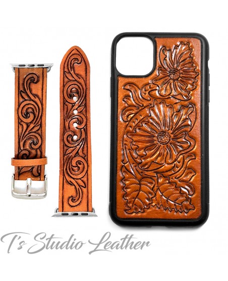 Western Style Hand Tooled Leather Watch Band 8120