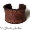 Leather Cuff Bracelet in Off-white Ostrich Print with Whipstitched Edge