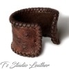 Leather Cuff Bracelet in Off-white Ostrich Print with Whipstitched Edge