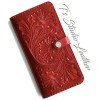 Red Hand Tooled Leather Wallet Phone Case