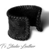 Leather Cuff Bracelet in Off-white Ostrich Print with Whipstitched Edge