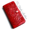 Red Hand Tooled Leather Phone Case - Western Style floral folio wallet style case