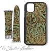Western Turquoise Brown Leather Phone Case and matching watch band by Ts Studio Leather