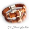 Whiskey Brown Leather Bracelet with Giraffe Animal Print Focal Slider