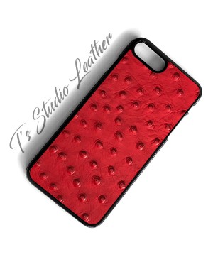 Red Ostrich Leather Phone Case - Genuine Cowhide Leather
