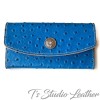 Blue Ostrich Leather Wallet - Genuine Cowhide Leather