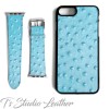 Light Baby Blue Ostrich Leather Phone Case - Genuine Cowhide Leather