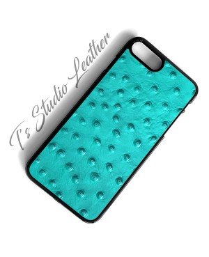 Turquoise Ostrich Leather Phone Case - Genuine Cowhide Leather