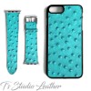 Turquoise Ostrich Leather Phone Case - Genuine Cowhide Leather
