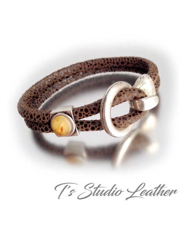 Textured Brown Suede Leather Bracelet with Silver Buckle Clasp