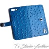 Blue Ostrich Personalized Leather Wallet Phone Case