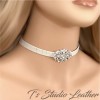 Rhinestone & Leather Rustic Wedding Ivory Bridal Cuff Bracelet Wristband