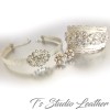 Rhinestone & Leather Rustic Wedding Ivory Bridal Cuff Bracelet Wristband