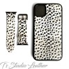 Black and White Animal Print Cork on Leather Phone Case with matching Apple Watch Band Strap