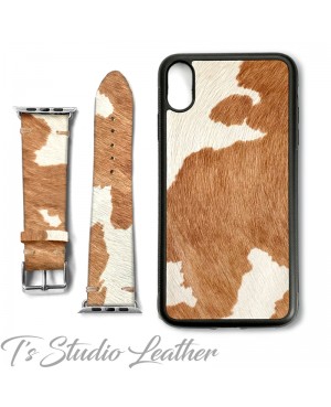 Western Style Hair On Cowhide Leather Phone Case and Matching Watch Band