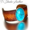 Brown Tooled Leather Cuff Bracelet Wristband with Turquoise Concho