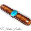 Brown Tooled Leather Cuff Bracelet Wristband with Turquoise Concho