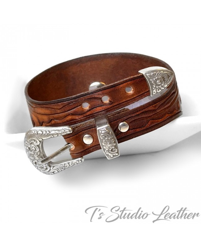 Leather Cuff Bracelet Labradorite Gemstone Eagle Feather Hand Tooled Western   eBay