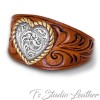 Western Style Hand Tooled Leather Cuff Bracelet Wristband with Silver Heart Concho and Buckle Clasp