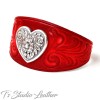 Hand Tooled Red Leather Cuff Bracelet Wristband with Heart Concho
