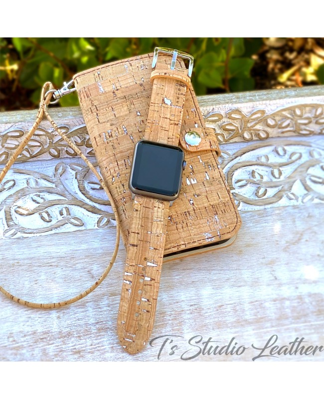 Cork Wallet Style Phone Case with Matching Watch Band