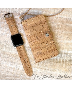 Cork Wallet Style Phone Case and matching Apple watch band