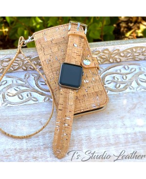 Cork Wallet Style Phone Case and matching Apple watch band