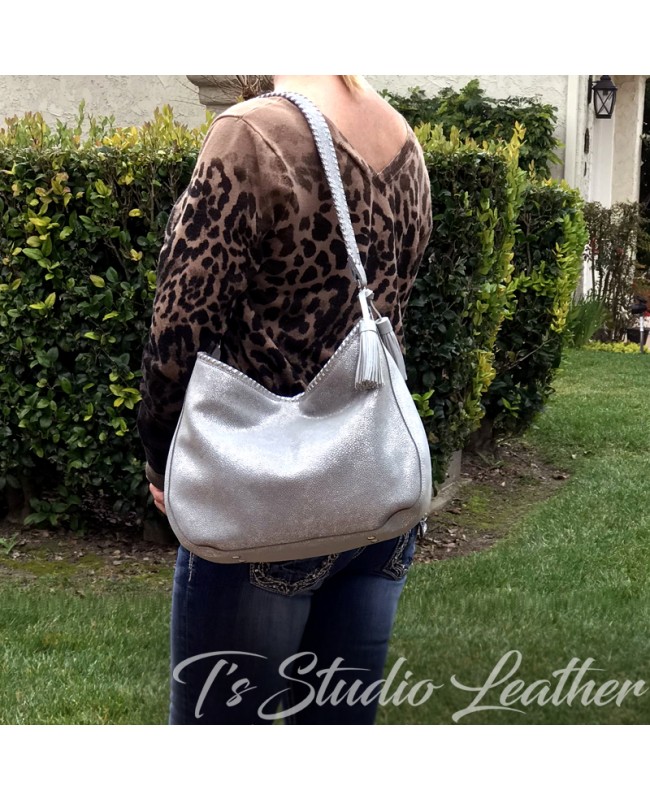 Buy Silver Tote Bag, Metallic Leather Tote Bag, Over the Shoulder Bag,  Leather Hobo Purse, Leather Shopper Bag Online in India - Etsy