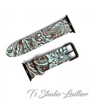 Ts Studio Leather Western Turquoise Floral watch band