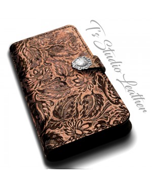 Western Brown Floral Wallet Phone Case by Ts Studio Leather