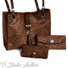 Western Style Brown and Black Leather Phone Case with matching wallet and handbag