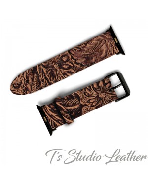 Western Style Brown and Black Leather Apple Watch band