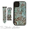 Western Turquoise Brown Leather Phone Case and matching watch band by Ts Studio Leather