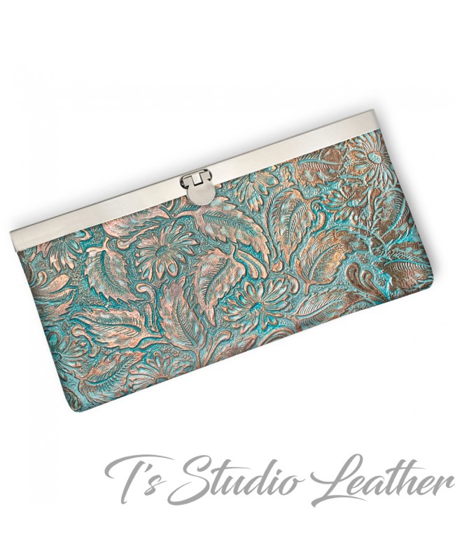 Turquoise and Copper Floral Western Leather Women's Wallet