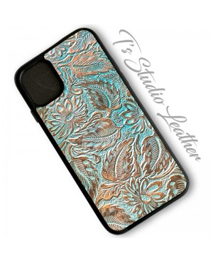 Turquoise and Copper Floral Western Leather Phone Case