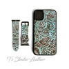 Mint Green and Brown Floral Western Leather Phone Case and Watch Band