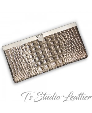 Alligator Croc Texture Cowhide Leather Women's Wallet in Bronze